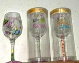 3 Hand Embellished Wine Glasses