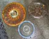 Hobnail Dish, Pink Depression glass Dish and Amber Glass Platter