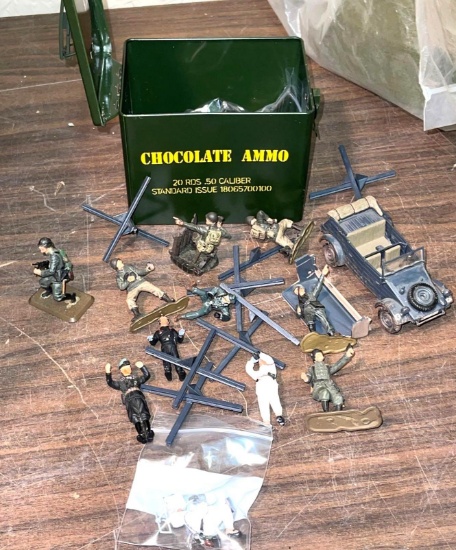 German Dioramas w/ Auto and GI's in chocolate Ammo Box