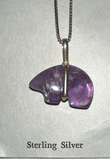 Amethyst Bear Fetish Hopi Indians Pendant and Sterling Silver Chain