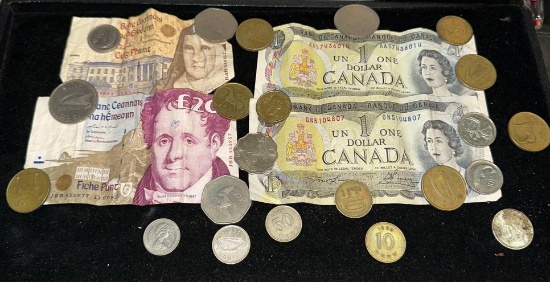Lot of Vintage Foreign Currency & Coins - Unsearched from Storage Unit