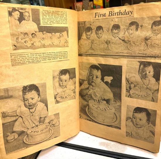 Vintage Dionne Quintuplets Scrapbook containing over 100 Newsclips