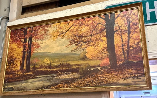 Framed Vintage Autumn Artwork by Robert Woods 49" x 27"