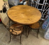Antique Wrought Iron and Solid Wood Ice Cream Parlor Bistro Table w/ 4 chairs