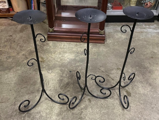 Set of Three Wrought Iron Candle Holders 24" Tall