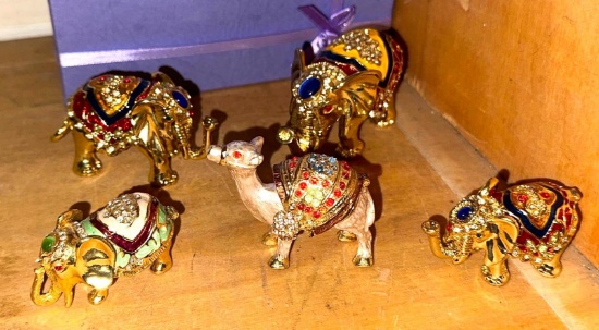 5 Ornate Keepsake Boxes (elephants and camel) - New in Box