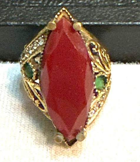 Turkish Cocktail ring Bronze and sterling Gemstone real ruby, Emerald & White topaz size 8