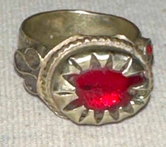 Ottoman Empire Ring with Center Red Stone Size 7