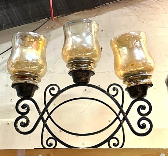 Wrought Iron and Glass Candle Holder- Holds 3 Candles
