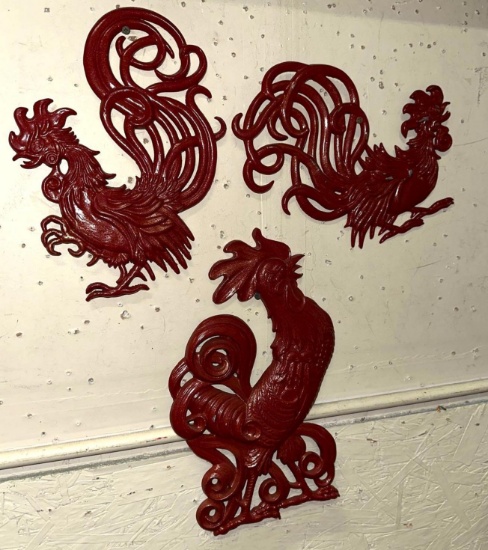 3 Metal Wall Hanging Roosters