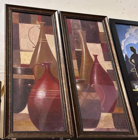 2 Framed Pottery Artwork Pictures 40" x 12"