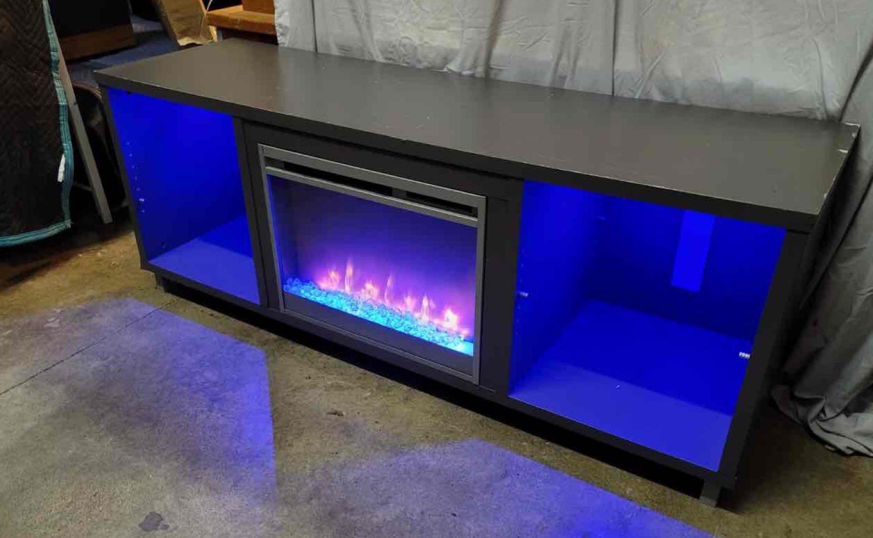 Silver TV Stand with Fireplace Heater and lights Proxibid