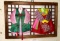 Panel of Japanese Clothing Samples on Wood