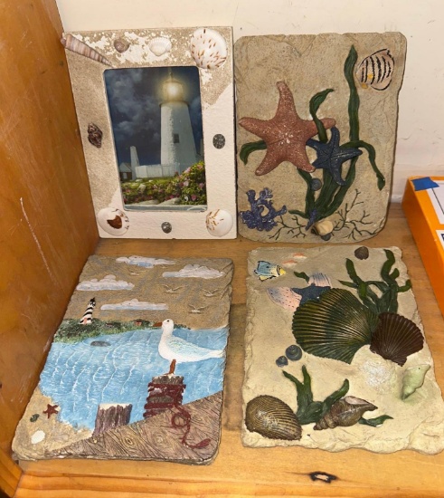 3 Ocean/ Sea shell wall Plaques and Lighthouse picture frame