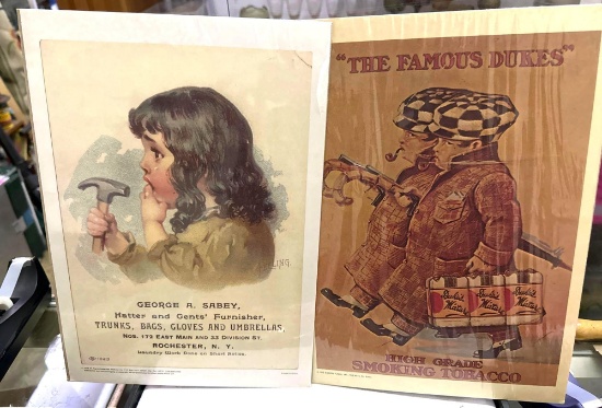 2 Posters "George A Sabey Hatter & Gents' Furnisher" & "The Famous Dukes High Smoking Tobacco"