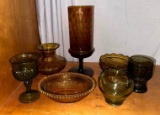 Lot of Vintage Colored Glass- Amber and Green Glass