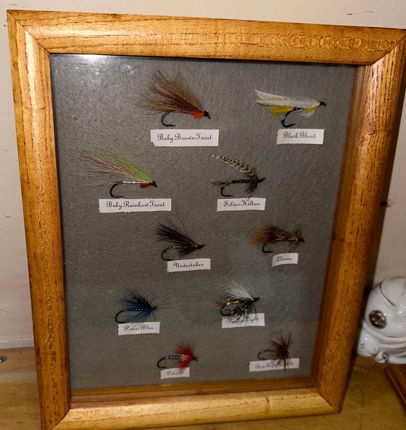 Lot of Fly Fishing Lures in Display case