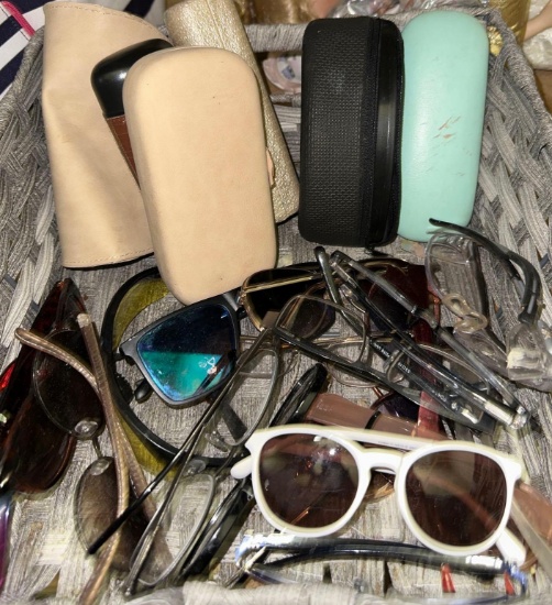 Basket with Sunglasses, Eye Glasses and Cases