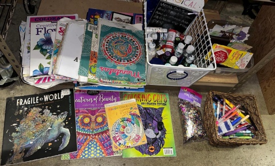 Craft lot- Coloring books, markers, Paint, Paint Brushes and more