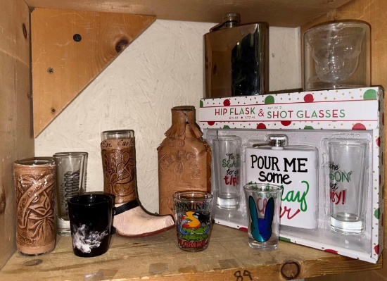 Collection of Shot Glasses and Flasks