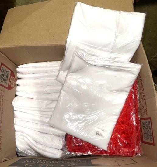HUGE Lot of New Chair Covers, Napkins and Table Runners- Most are white but a couple are red