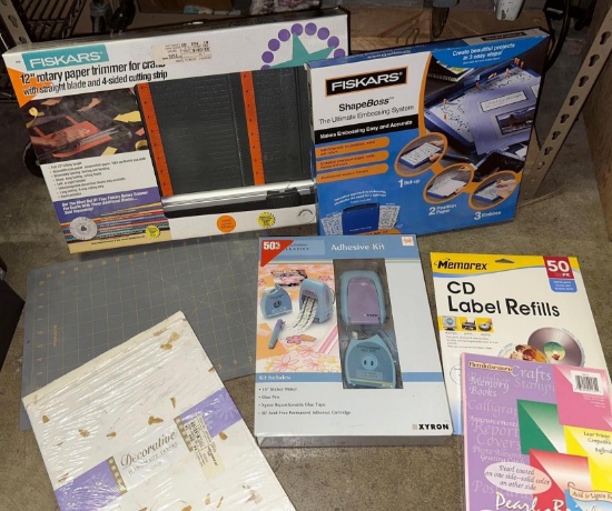 New Craft Lot- Paper cutter, Embossing system, Adhesive Kit, Paper etc