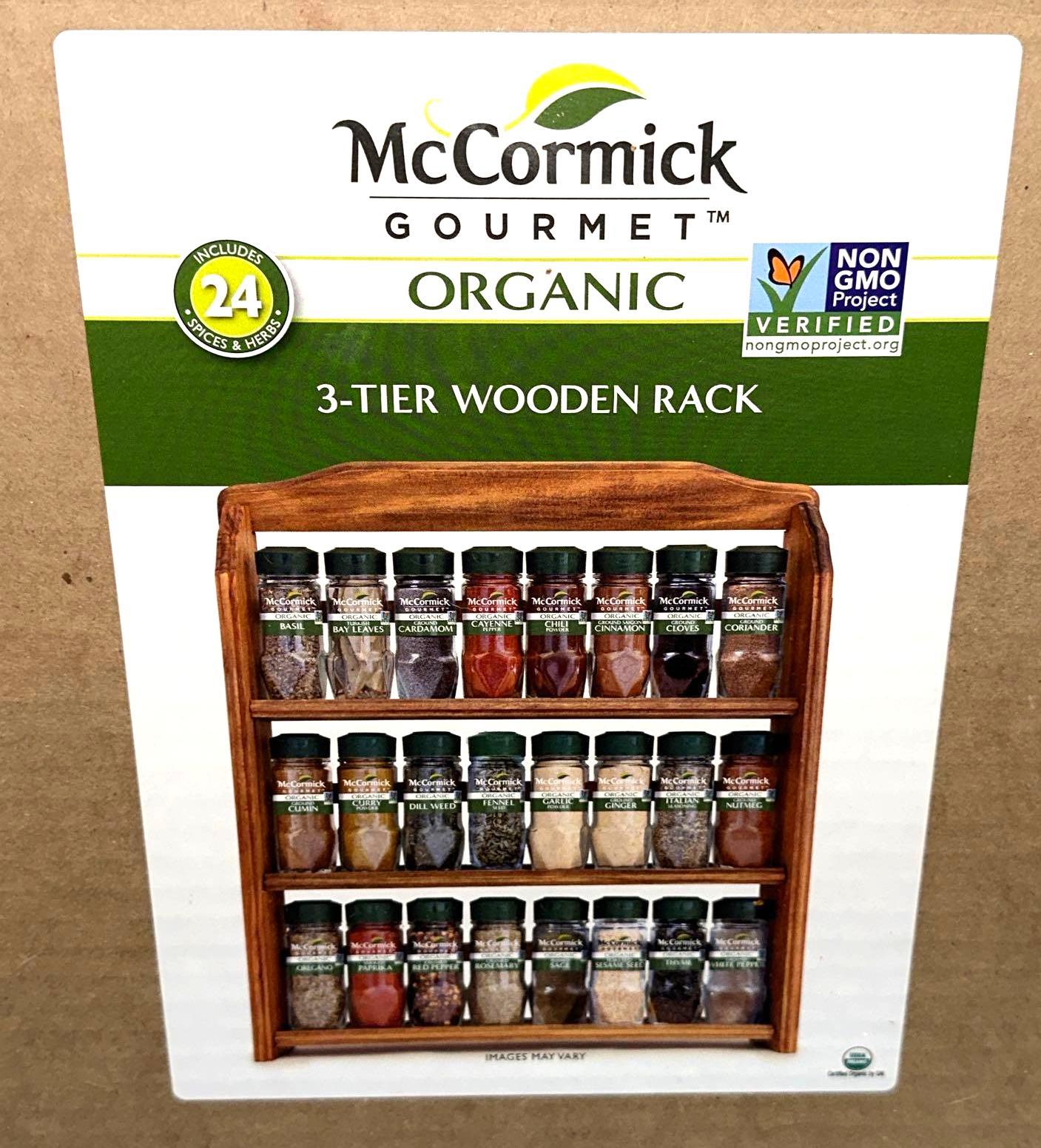 Mccormick gourmet three tier wood 24 piece organic spice rack spices included sale