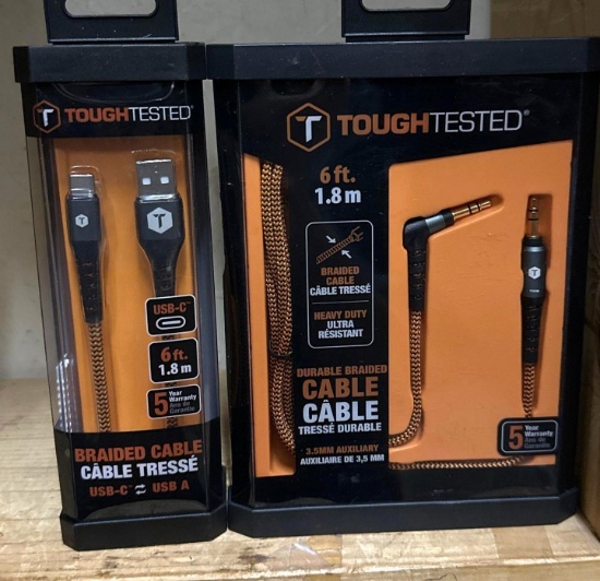 2 New Tough Tested Braided Cables- USB-C to USB-A and Auxiliary cable
