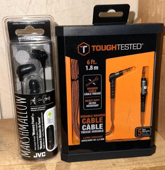 New Tough Tested Braided Cable Auxiliary and New JVC Masrshmallow Memory foam earbuds