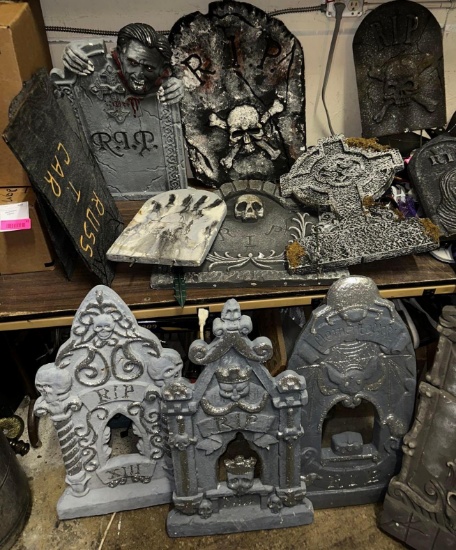 Lot of Tombstones- Styrofoam and Wood- eyes light up on one