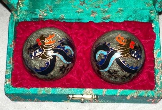 Vintage Chinese Cloisonne Dragon Exercise/ Relaxation Balls