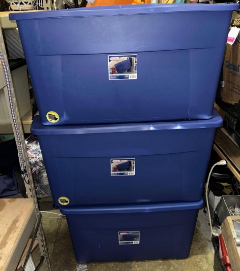 3 Matching Large Sterilite 45 Gallon Tote bins with Lids