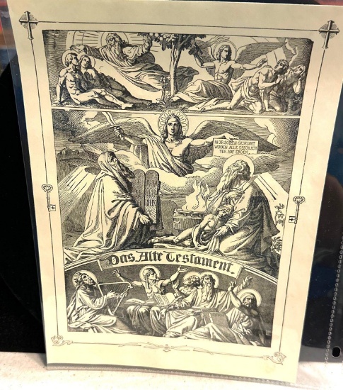 19th Century German Line Drawing of "Dasalte Testament" Translation: The Old Testament