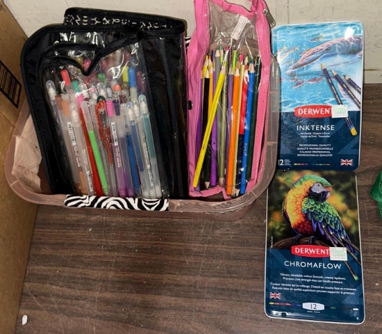 Big Lot of Gel Pens and Colored Pencils