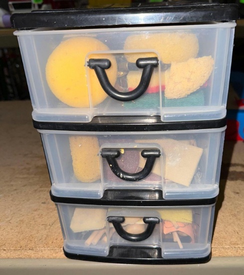 3 Drawer filled with Clay sculpting tools, sponges etc