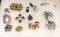 Jewelry Tray w/ Pins, Pendants, Buckle, 10k Gold ring size 8 & Sterling silver Amethyst Pendant
