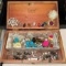 Lane Cedar Jewelry box with unsorted Jewelry w/ vintage brooches, gemstones etc