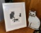 Framed Cat Art work and Ceramic Cat Wall Hanging
