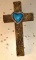 Christian Cross with Turquoise Heart 7 1/2