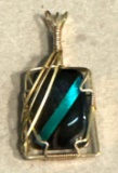 Fused Glass Pendant wrapped with Brass wire