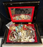 Mother of Pearl inlaid Jewelry box with Unsorted Jewelry from an Abandoned Storage unit