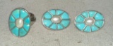 Beautiful Sterling Silver Turquoise and Pearl Ring size 9 and matching earrings