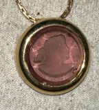 Brass Necklace with Intangae Carved Stone Amethyst color