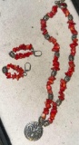 Very Attractive Coral Necklace and Matching Earrings from Tibet