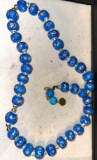 Handmade Blue Pottery Bead Necklace - Each bead has a different design