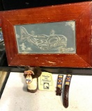 Native American Indian Lot- Salmon of Eagle Whale Box, Beaded watch band & Baby Bootie w/fur & beads