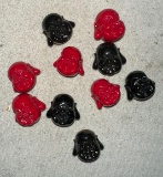 10 Black and Red Buddha Head Worry Beads