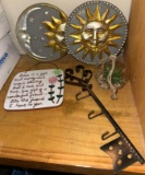 Home Decor lot- Sun & Moon Wall Plaques, Succulent in glass dome, key holder etc