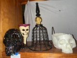 Skull Lot- Retro Glow in the Dark candy Bowl, Filigree iridescent skull & more