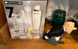 New 7pc Barware set and Wine Bottle Holder